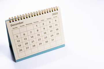 December 2022 calendar: month page on white background isolated
