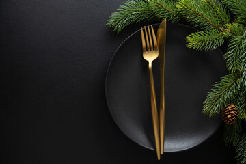 Christmas table setting in dark