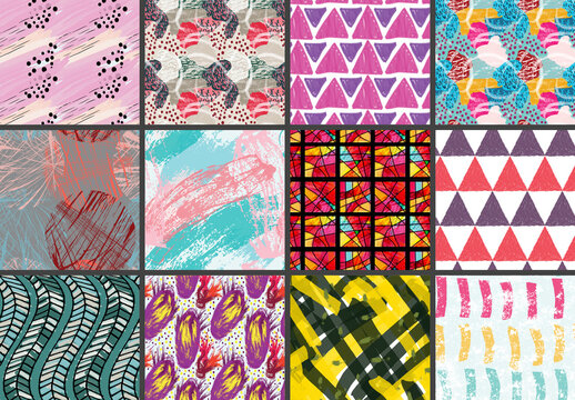 Seamless Pattern Set with Marker Brush Doodle and Strokes 
