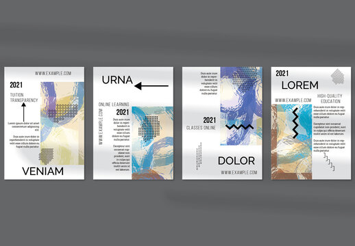 Flyer Layout with Geometric Shapes and Abstract Bright Rectangle on White