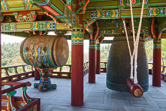 Bell and drum for Buddhist rituals at the Naksansa Temple