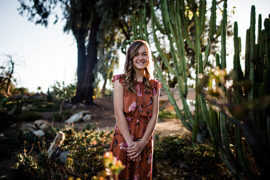 Portrait of 14 Year Old Girl in Desert Garden in San Diego