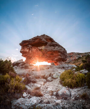 Stone Megalithic monument. A beautiful sunset in a Neolithic dolmen