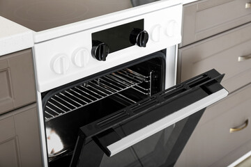 Modern electric oven in kitchen, closeup