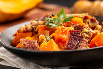 Dried meat with pumpkin. Tipical brazilian dish.