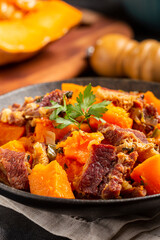 Dried meat with pumpkin. Tipical brazilian dish.