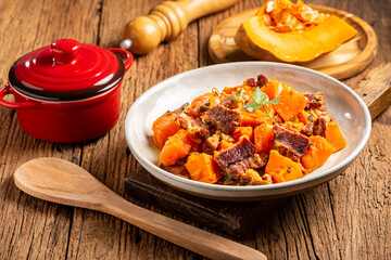 Dried meat with pumpkin. Tipical brazilian dish.