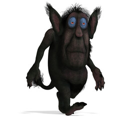 3D-illustration of a cute and funny sleepy cartoon troll over white