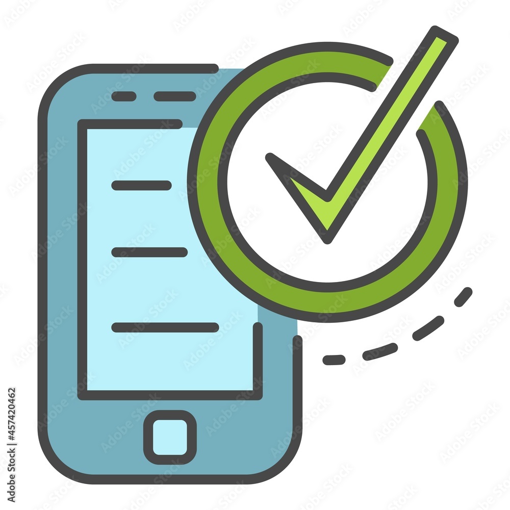 Poster checked smartphone icon. outline checked smartphone vector icon color flat isolated on white