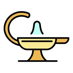 Magic lamp icon. Outline magic lamp vector icon color flat isolated on white