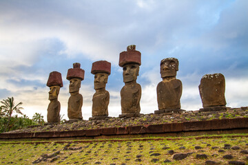Moai at Ahu Tongariki, Easter island, Chile.