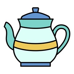 Tea pot icon. Outline tea pot vector icon color flat isolated on white