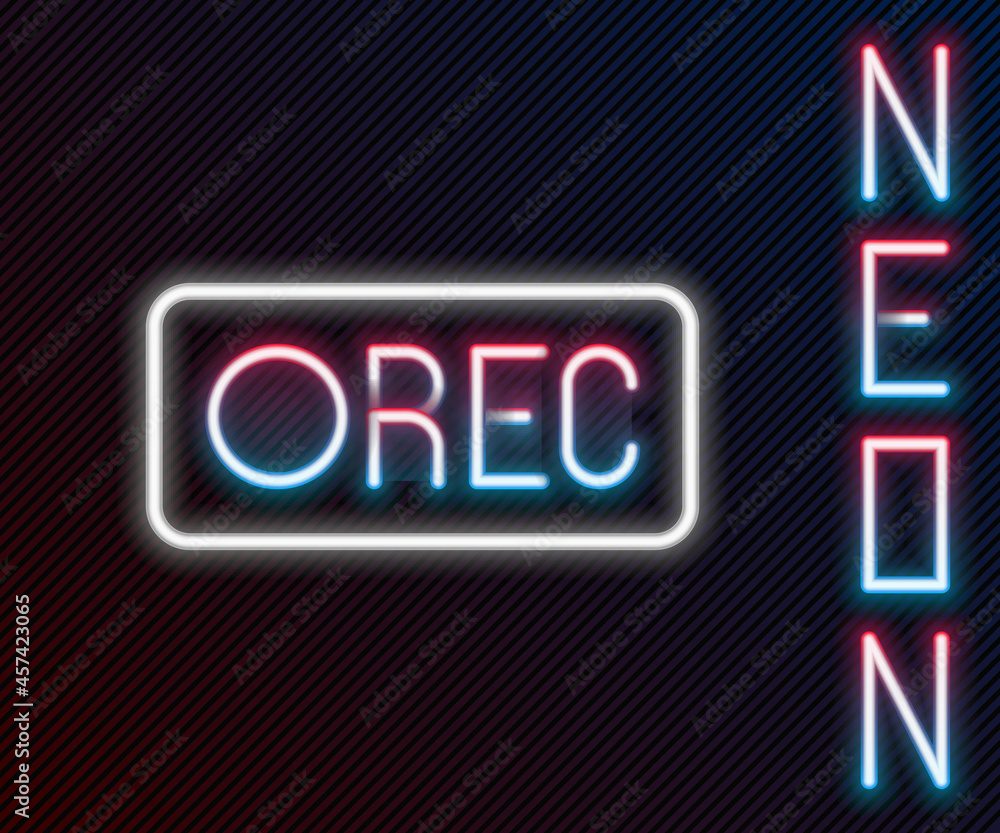 Poster glowing neon line record button icon isolated on black background. rec button. colorful outline conc