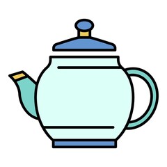 Ceramic teapot icon. Outline ceramic teapot vector icon color flat isolated on white