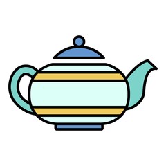 Old teapot icon. Outline old teapot vector icon color flat isolated on white