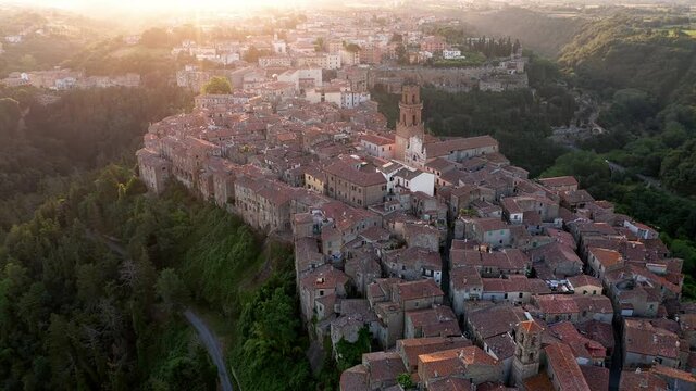Aerial view of the medieval town of Pitigliano in Tuscany, Italy