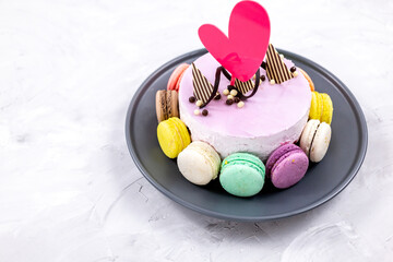 chocolate cake with decoration on the table