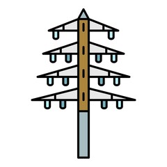 Danger electric tower icon. Outline danger electric tower vector icon color flat isolated on white