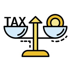 Tax money balance icon. Outline tax money balance vector icon color flat isolated on white