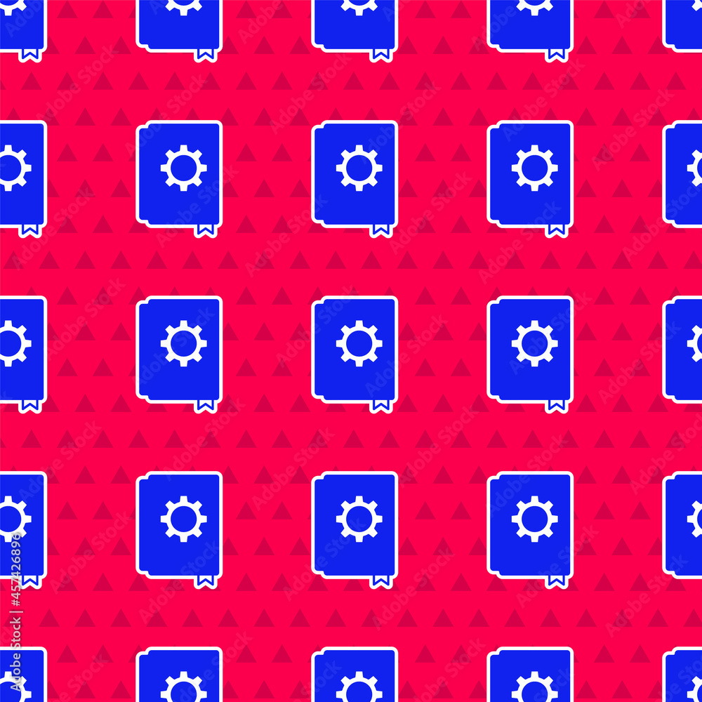 Poster blue user manual icon isolated seamless pattern on red background. user guide book. instruction sign