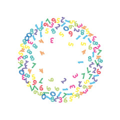 Falling colorful sketch numbers. Math study concept with flying digits. Bold back to school mathematics banner on white background. Falling numbers vector illustration.