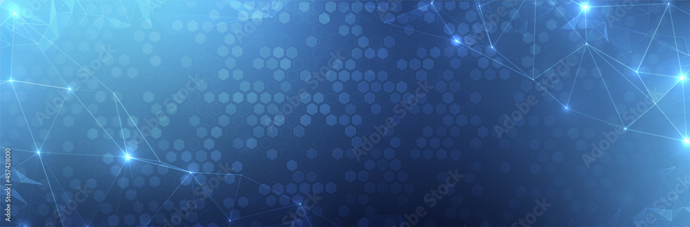 Poster abstract blue background. technology style. science backdrop. plexus effect. hexagon pattern. vector