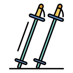 Ski sticks icon. Outline ski sticks vector icon color flat isolated on white