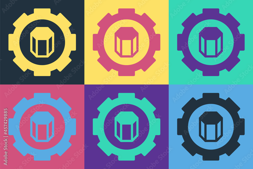Poster pop art 3d printer setting icon isolated on color background. 3d printing. vector