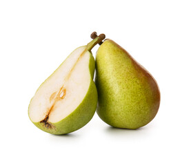 Ripe pears on white background