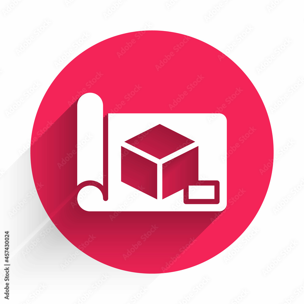 Poster white graphing paper for engineering icon isolated with long shadow. red circle button. vector