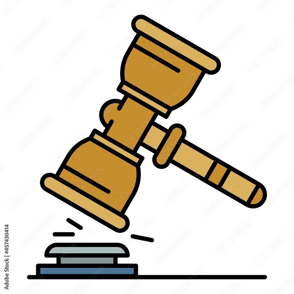 Poster judge hammer icon. outline judge hammer vector icon color flat isolated on white