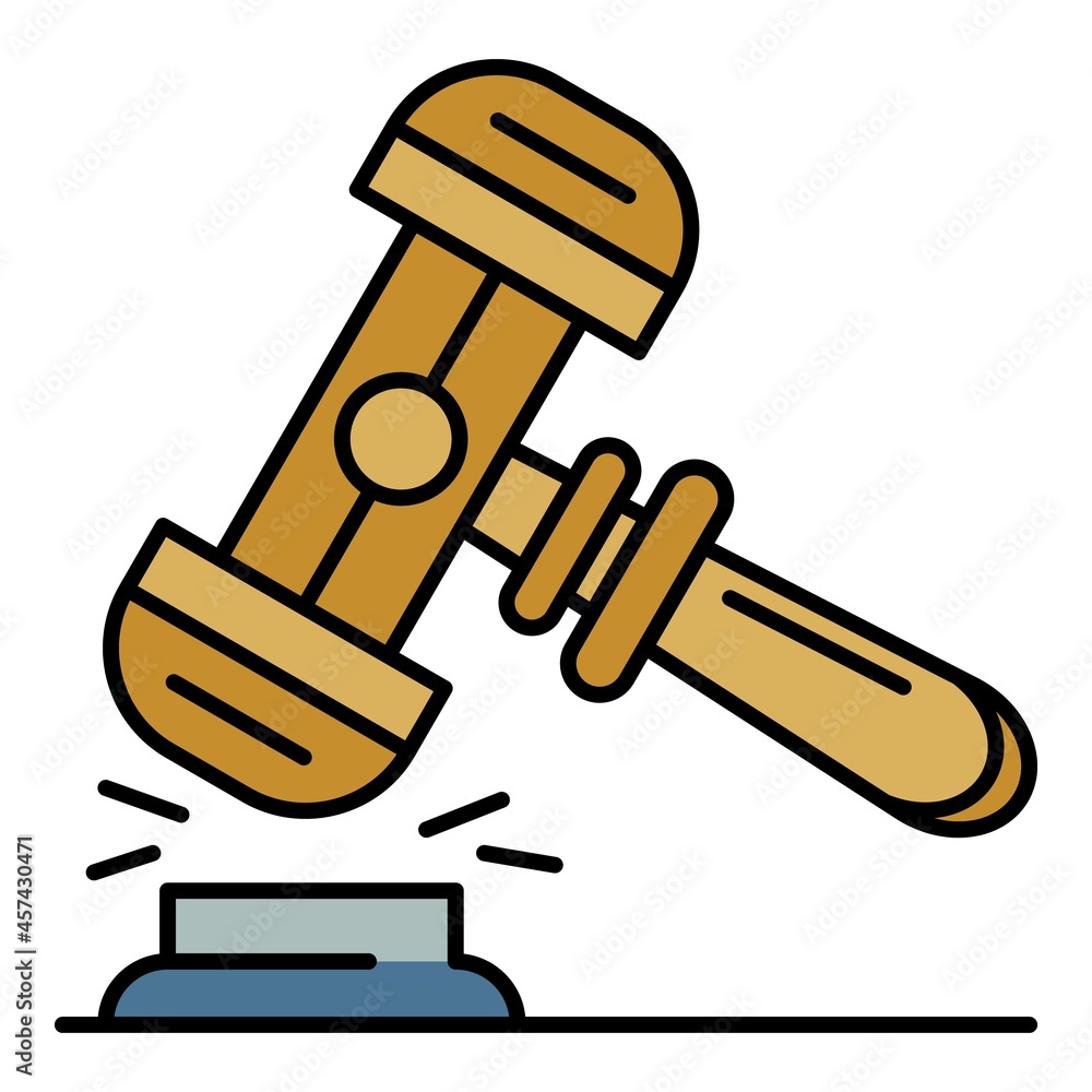 Poster wood judge hammer icon. outline wood judge hammer vector icon color flat isolated on white
