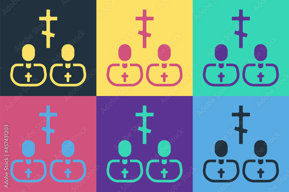 Poster pop art priest icon isolated on color background. vector