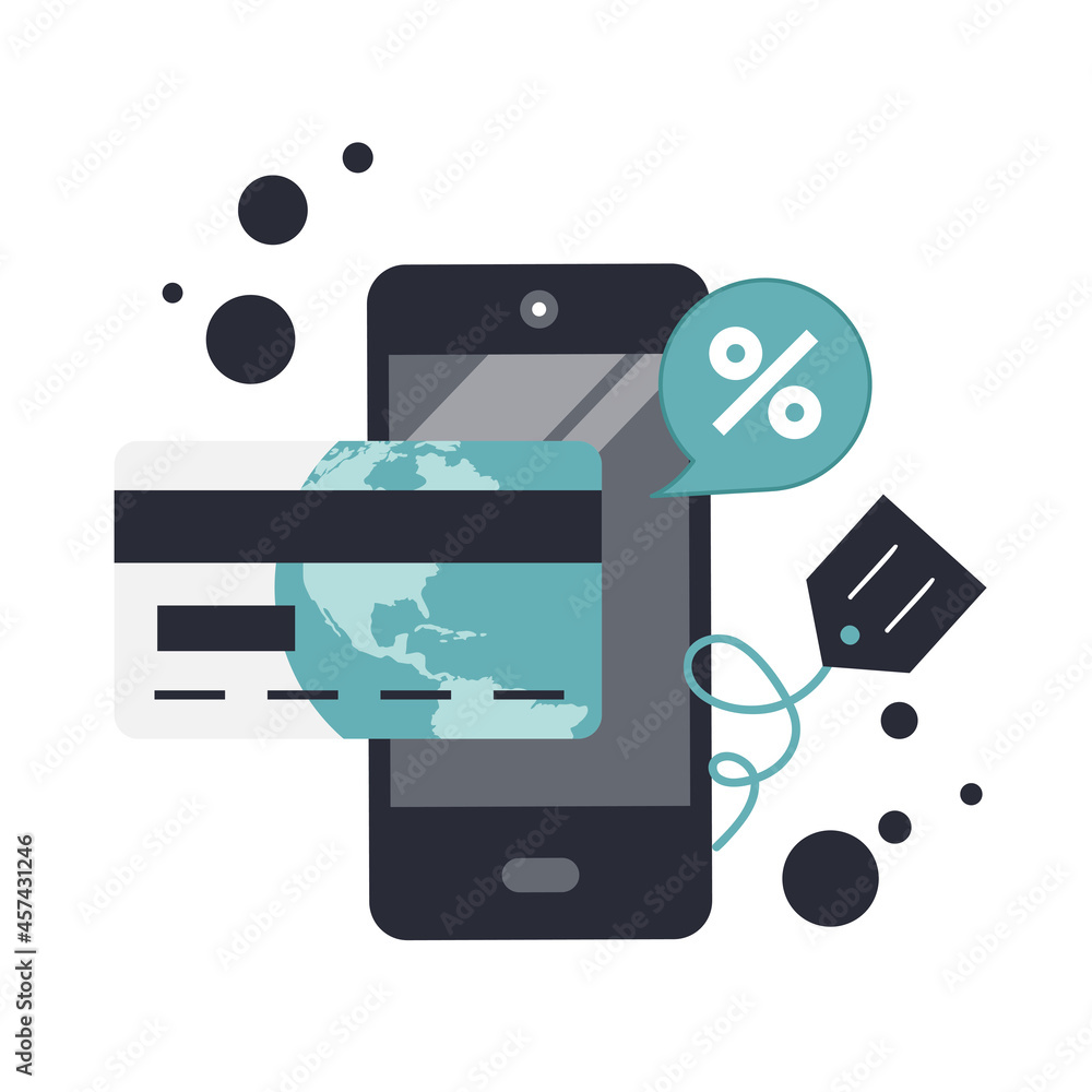 Wall mural on line shopping and payment methods. mobile payments. pay per click and online order. flat vector i