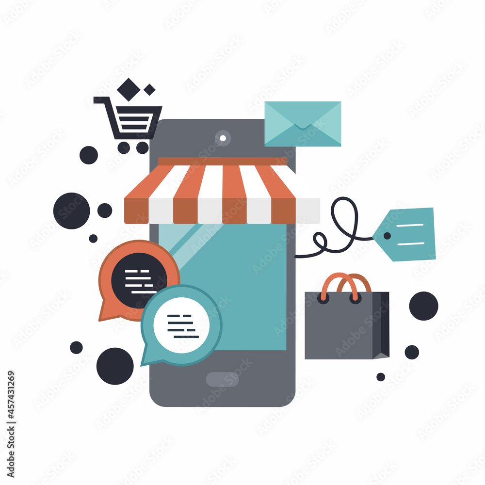 Wall mural on line shopping and payment methods. mobile payments. pay per click and online order. flat vector i