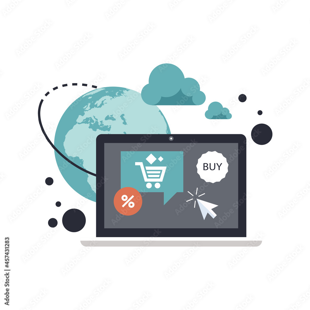 Wall mural on line shopping and payment methods. mobile payments. pay per click and online order. flat vector i