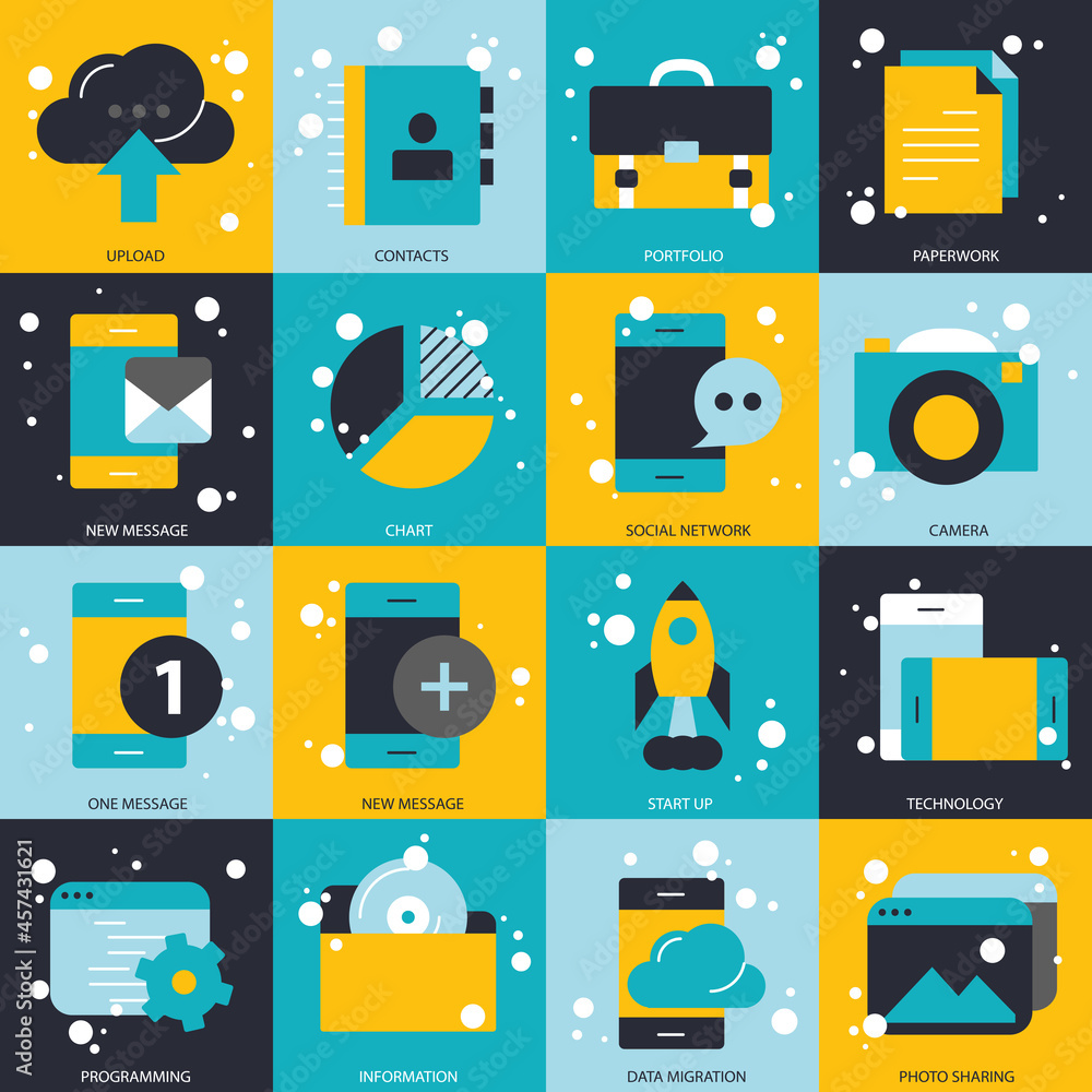Poster business and technology icon set for website and mobile applications. flat vector illustration