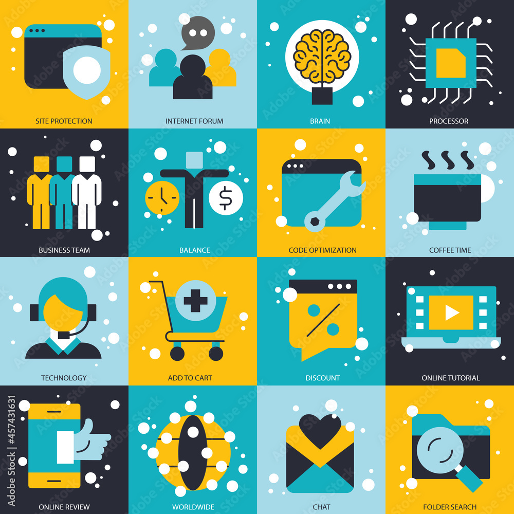 Poster business and technology icon set for website and mobile applications. flat vector illustration