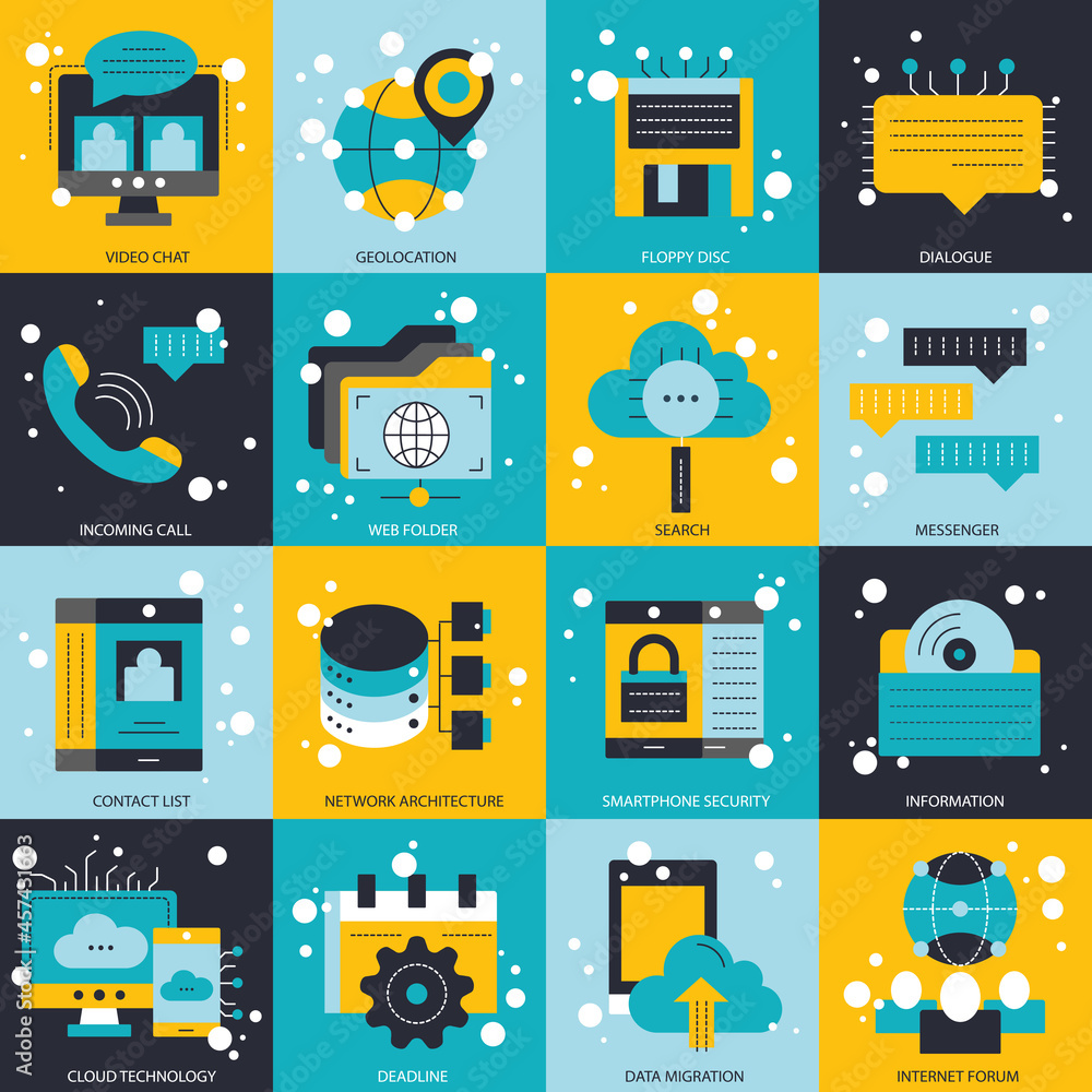 Poster business and technology icon set for website and mobile applications. flat vector illustration