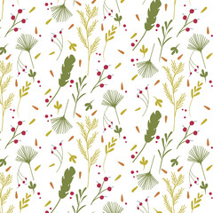 Autumn foliage hand drawn vector pattern.