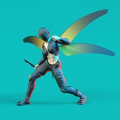 3d-illustration of an isolated female hero with insect wings