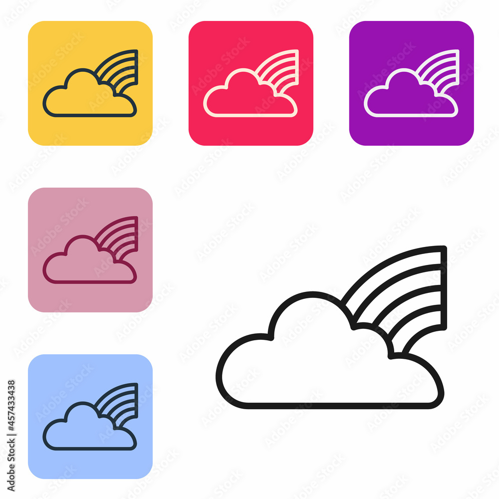 Poster black line rainbow with clouds icon isolated on white background. set icons in color square buttons.