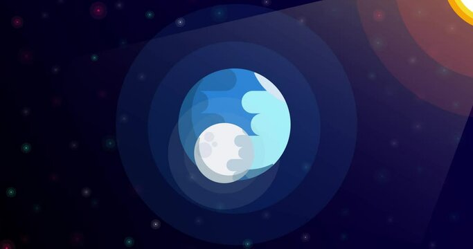 The moon Orbits around planet cartoon- 4k Animation for Children