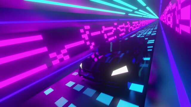 Retro metallic sports car neon tunnel swerve 3d