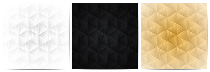   Set of abstract geometric pattern stripes lines weaves with polygonal shape luxury background of white, black and gold  