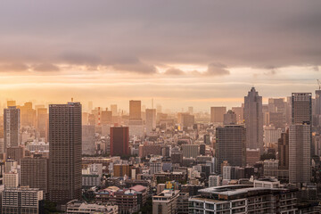 Fototapeta premium 夕方の豊洲から見える都市風景 Cityscape of Tokyo in the evening.