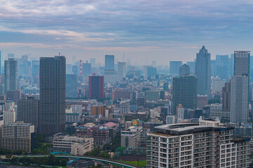 早朝の豊洲から見える都市風景 The sky at daybreak in Tokyo, Japan