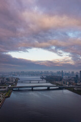 明け方の豊洲から晴海の都市風景 The sky at daybreak in Tokyo, Japan