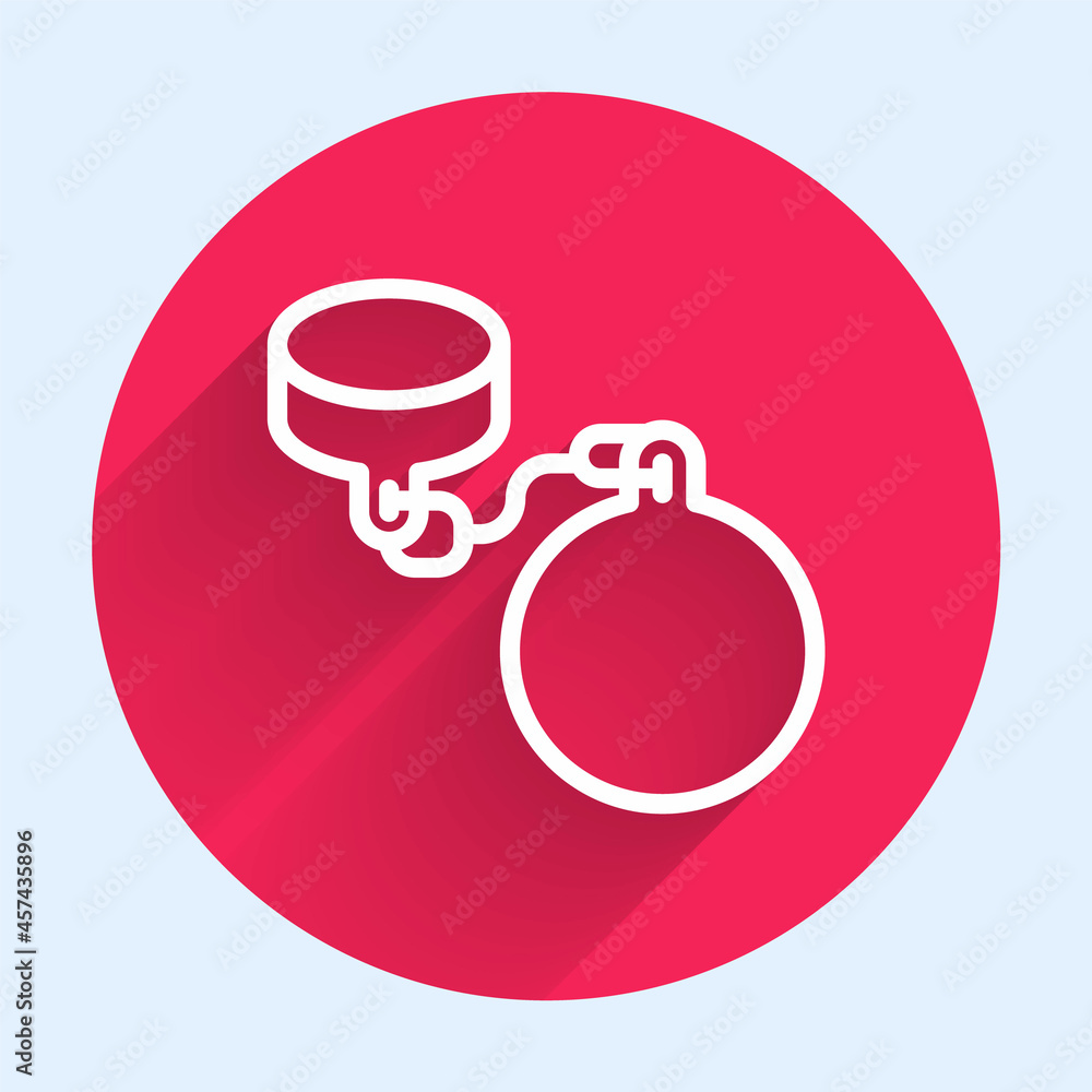 Poster white line ball on chain icon isolated with long shadow. red circle button. vector