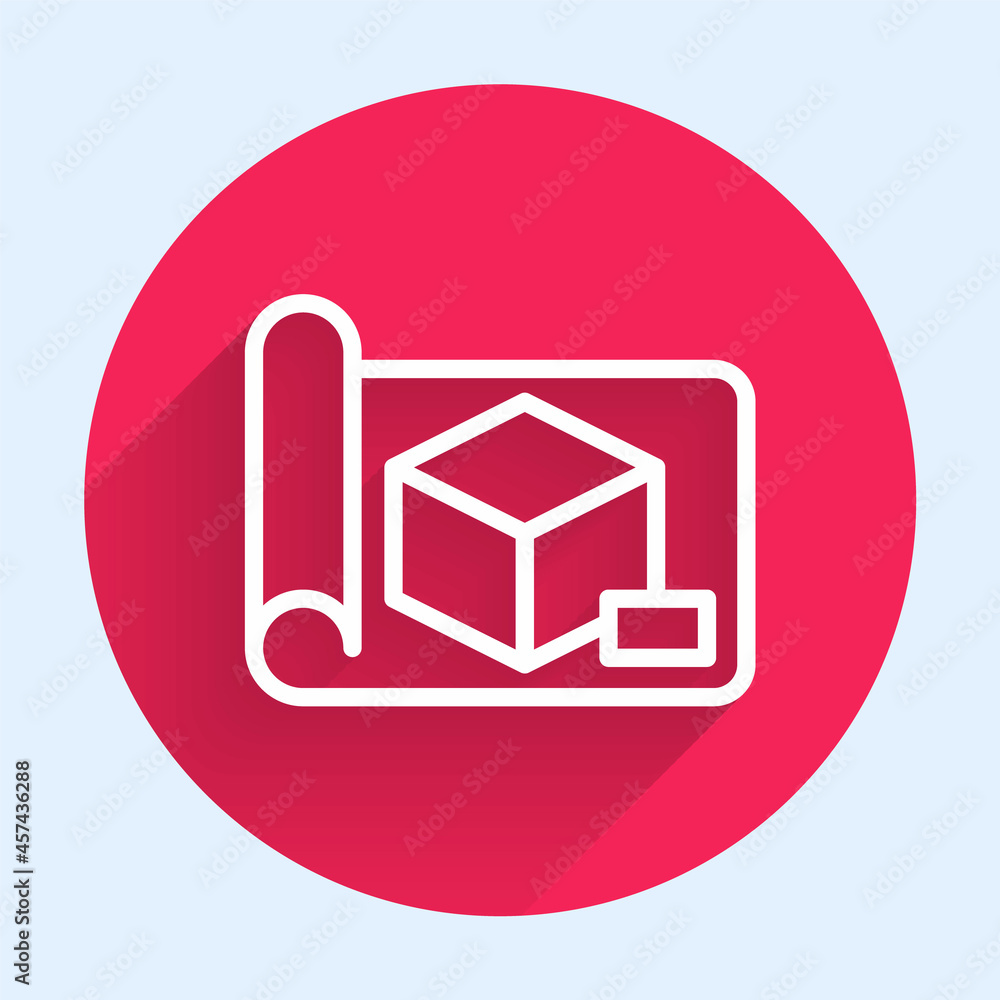 Poster white line graphing paper for engineering icon isolated with long shadow. red circle button. vector